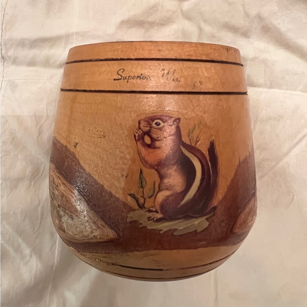Vintage wood bank Wisconsin chipmunk
